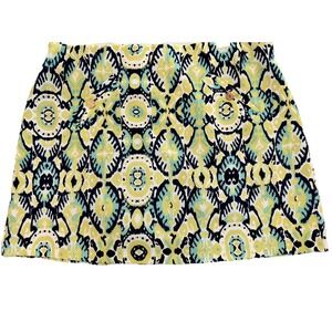 Cappagallo Skort Womens XL Blue Yellow Print Elastic Waist Lined Shorts
